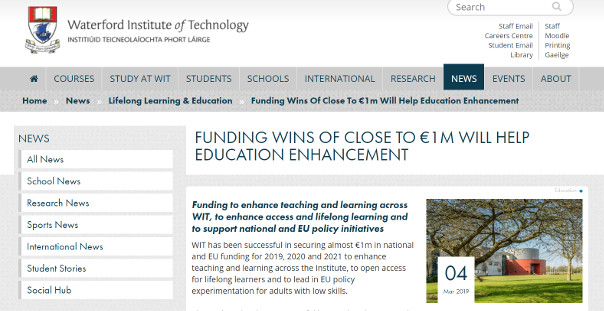 Funding wins of close to €1m will help education enhancement at WIT